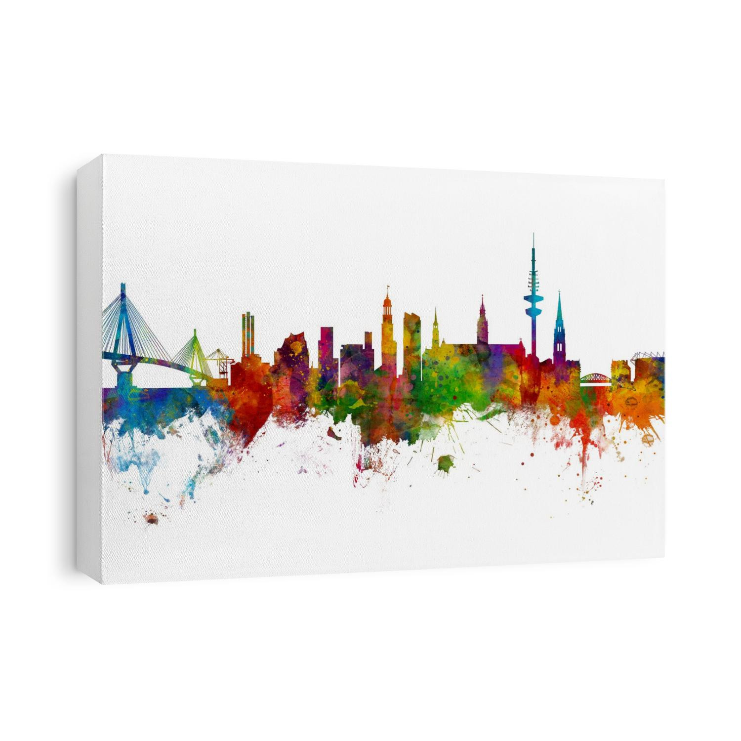 Watercolor art print of the skyline of Hamburg, Germany