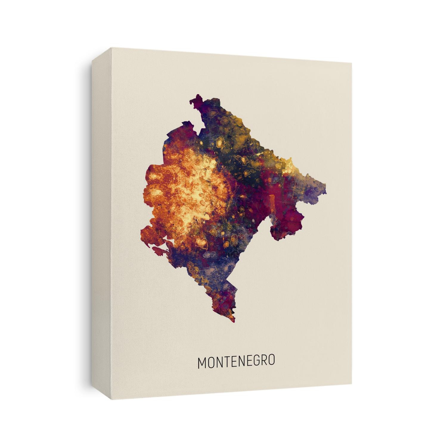 A watercolor map of Montenegro