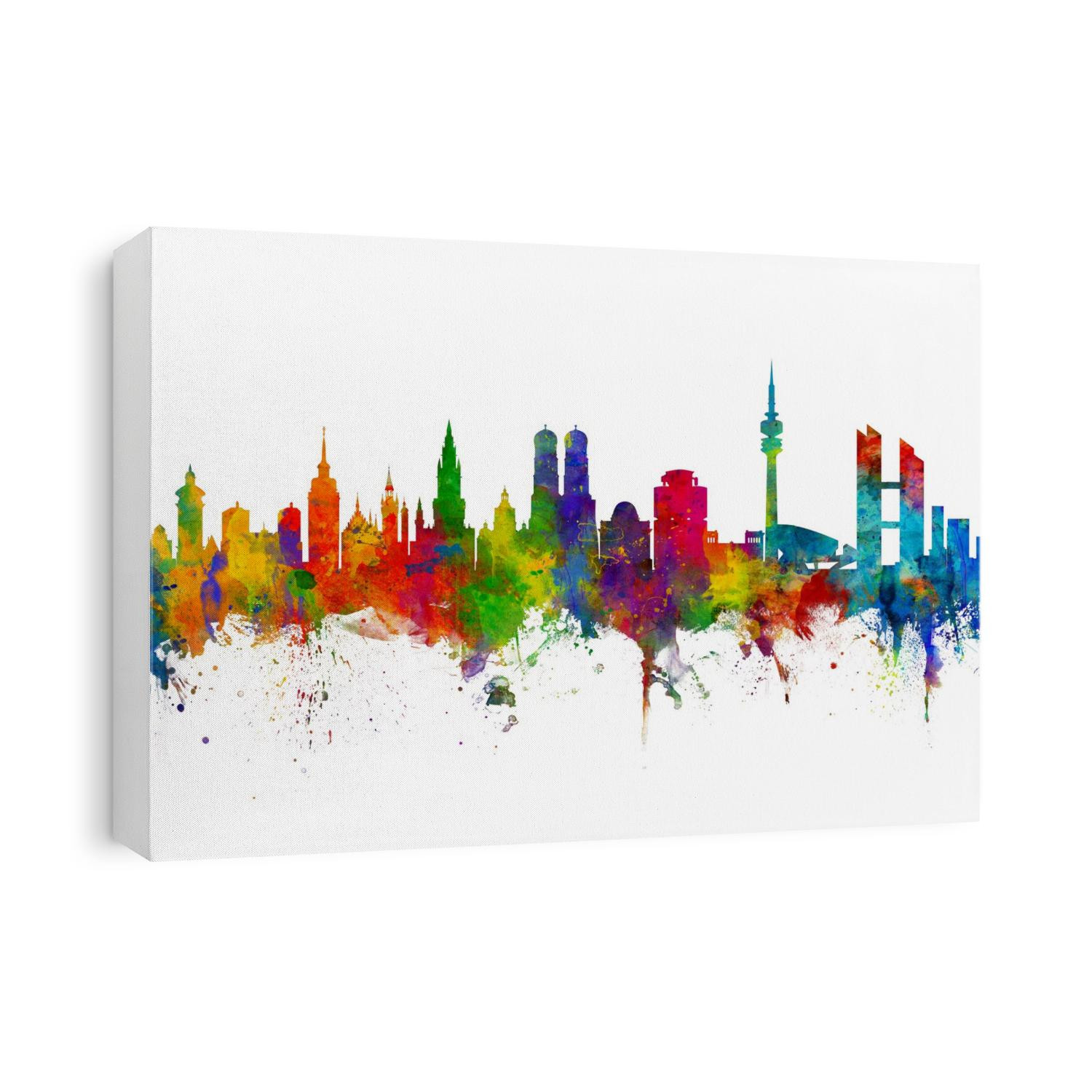 Watercolor art print of the skyline of Munich, Germany (München)