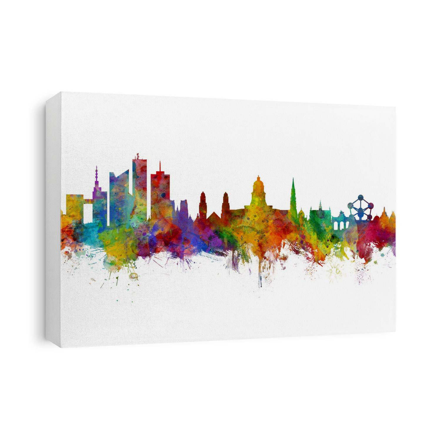 Watercolor art print of the skyline of Brussels, Belgium