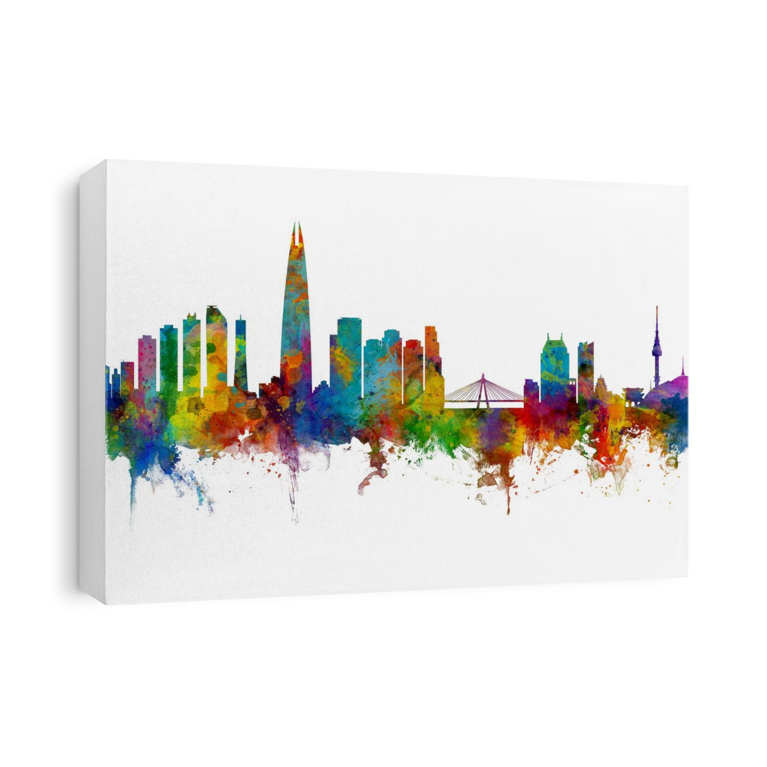 Watercolor art print of the skyline of Seoul, South Korea