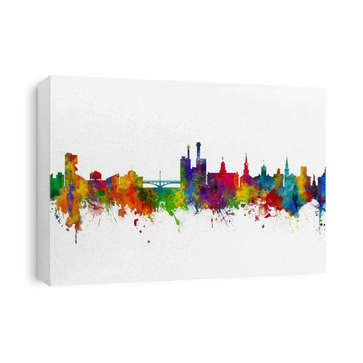 Watercolor art print of the skyline of Iowa City, Iowa, United States