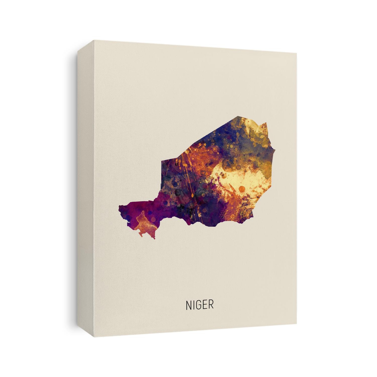 A watercolor map of Niger