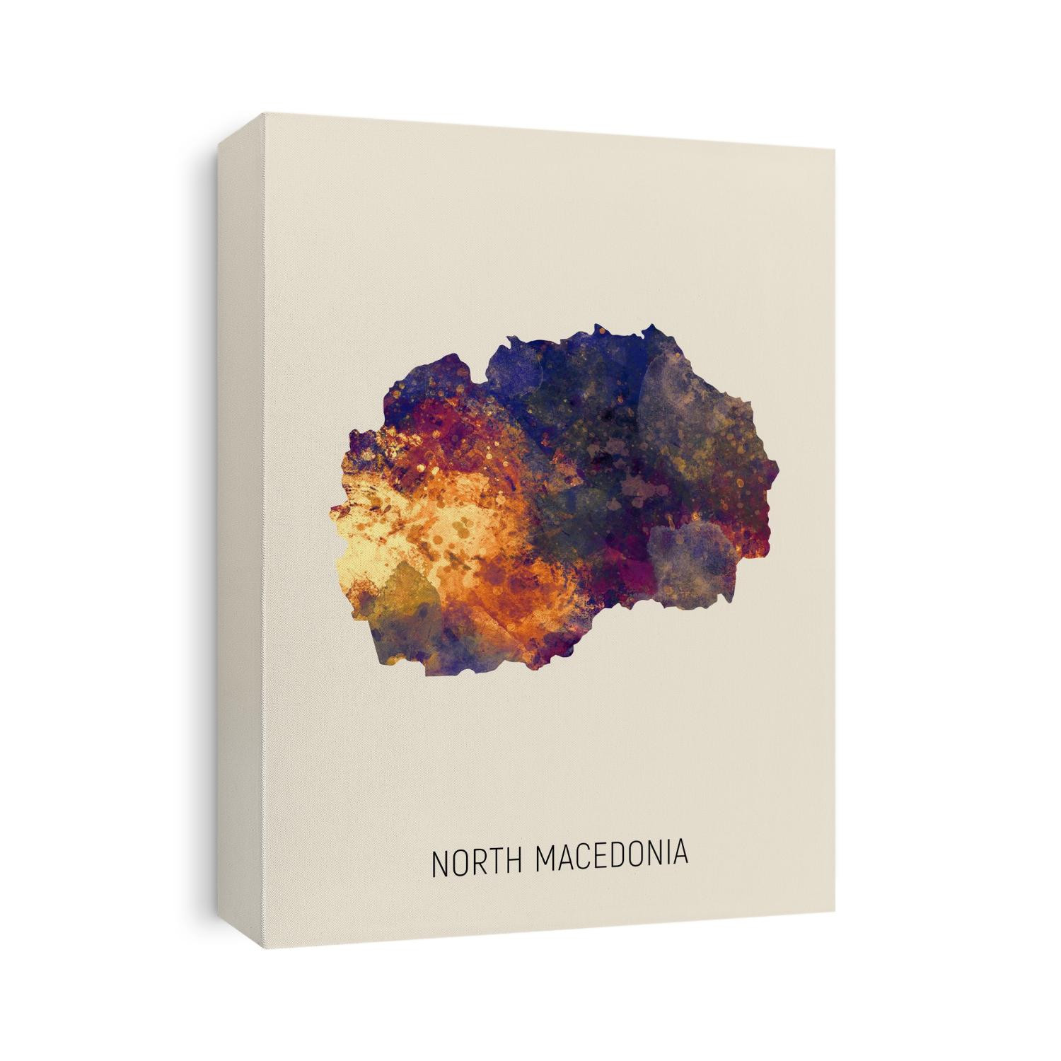 A watercolor map of North Macedonia