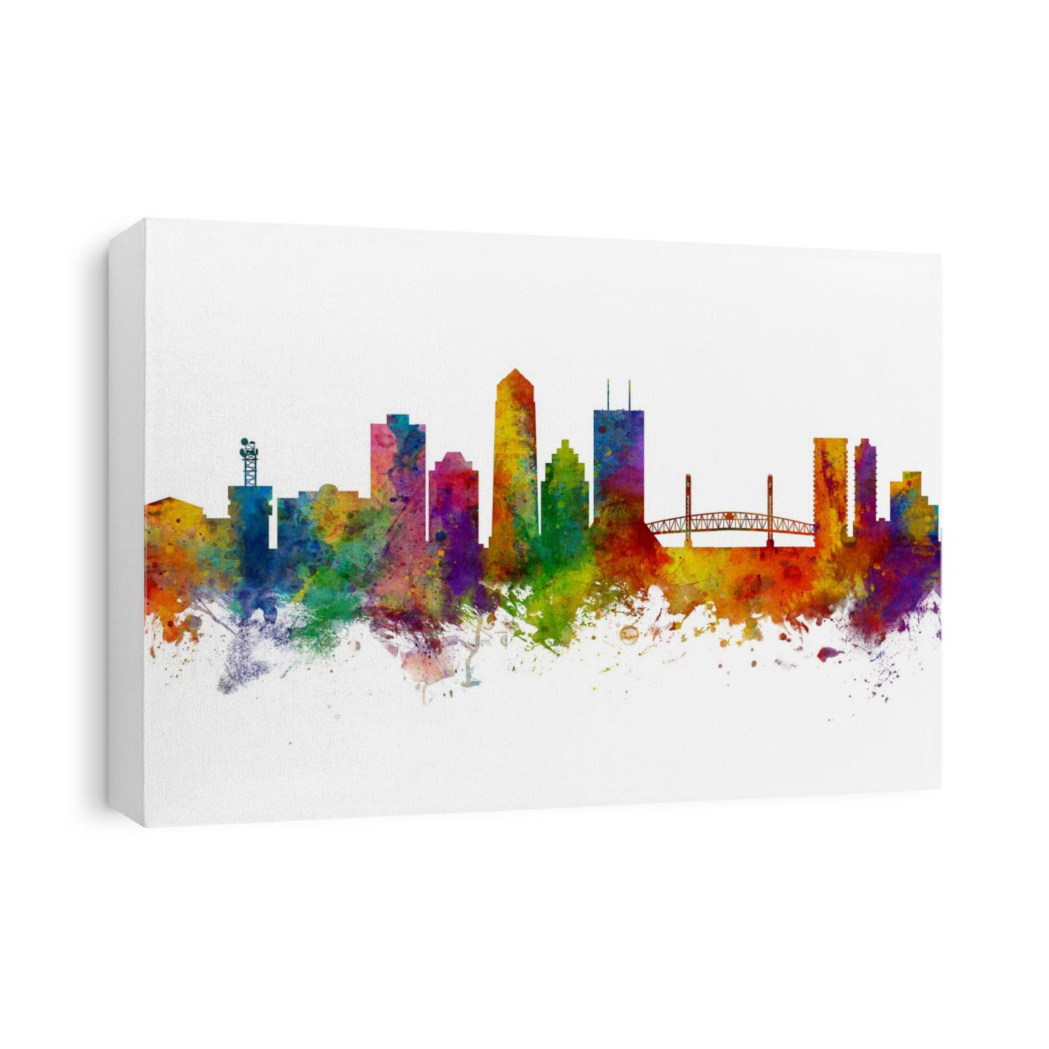 Watercolor art print of the skyline of Jacksonville, Florida, United States