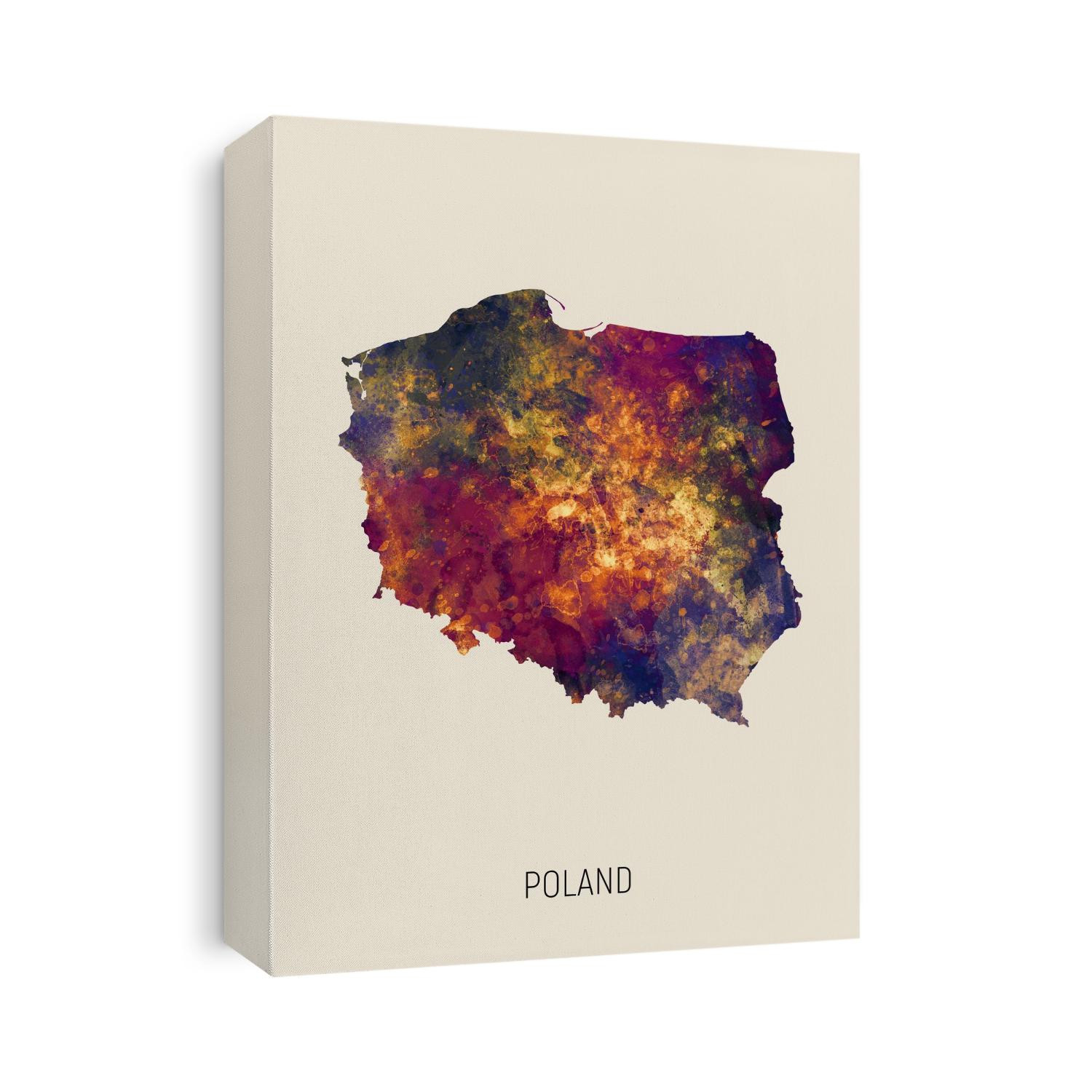 A watercolor map of Poland