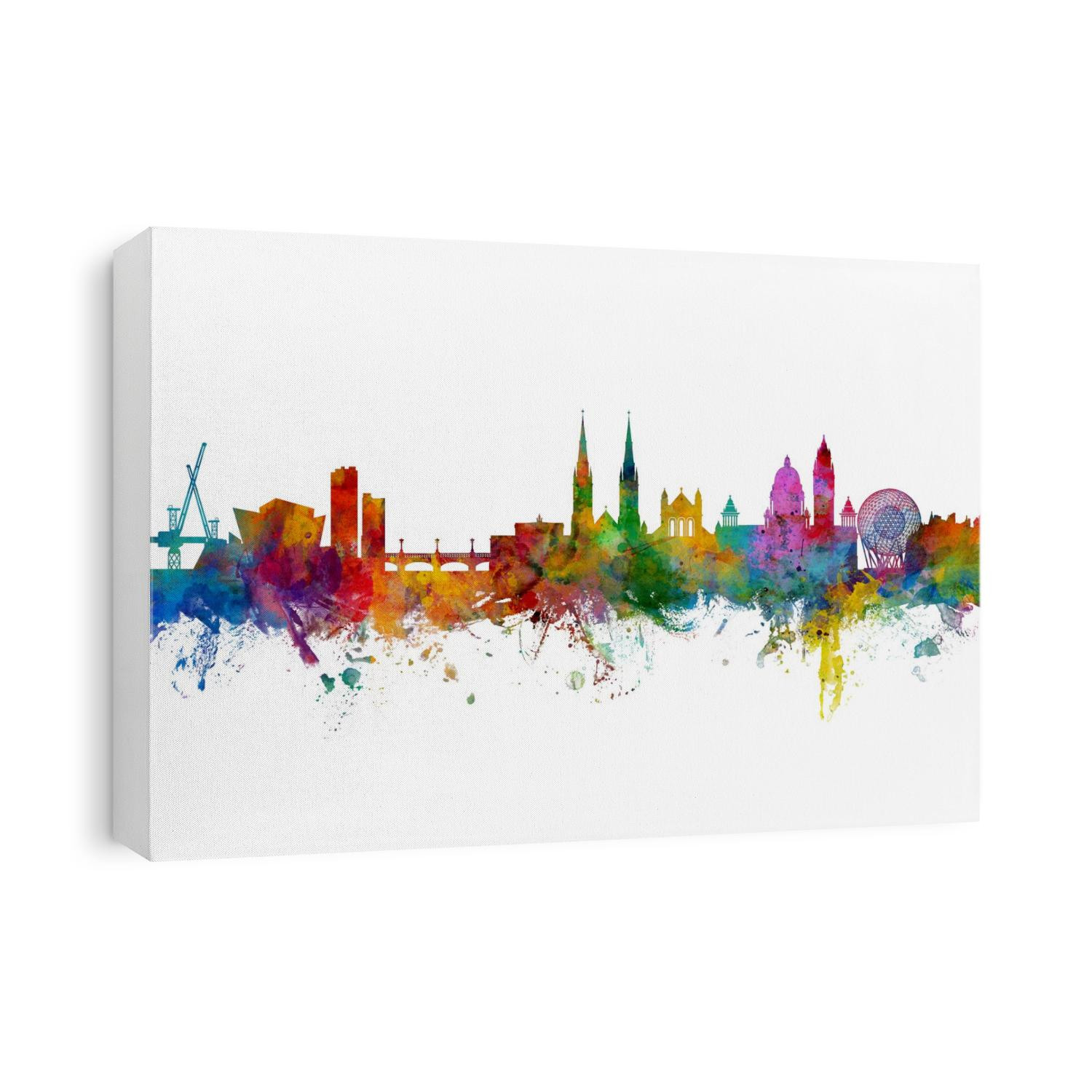 Watercolor art print of the skyline of Belfast, Northern Ireland