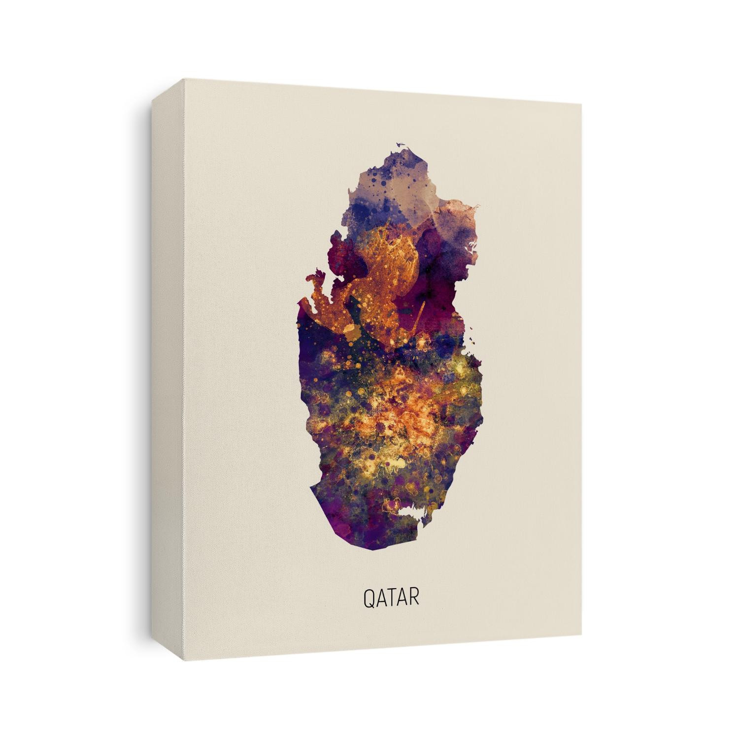 A watercolor map of Qatar