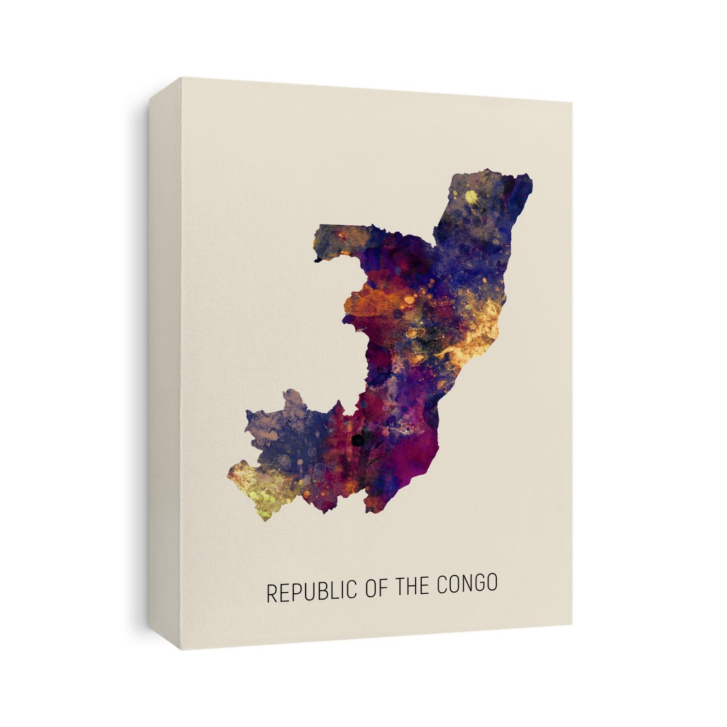 A watercolor map of Republic of the Congo