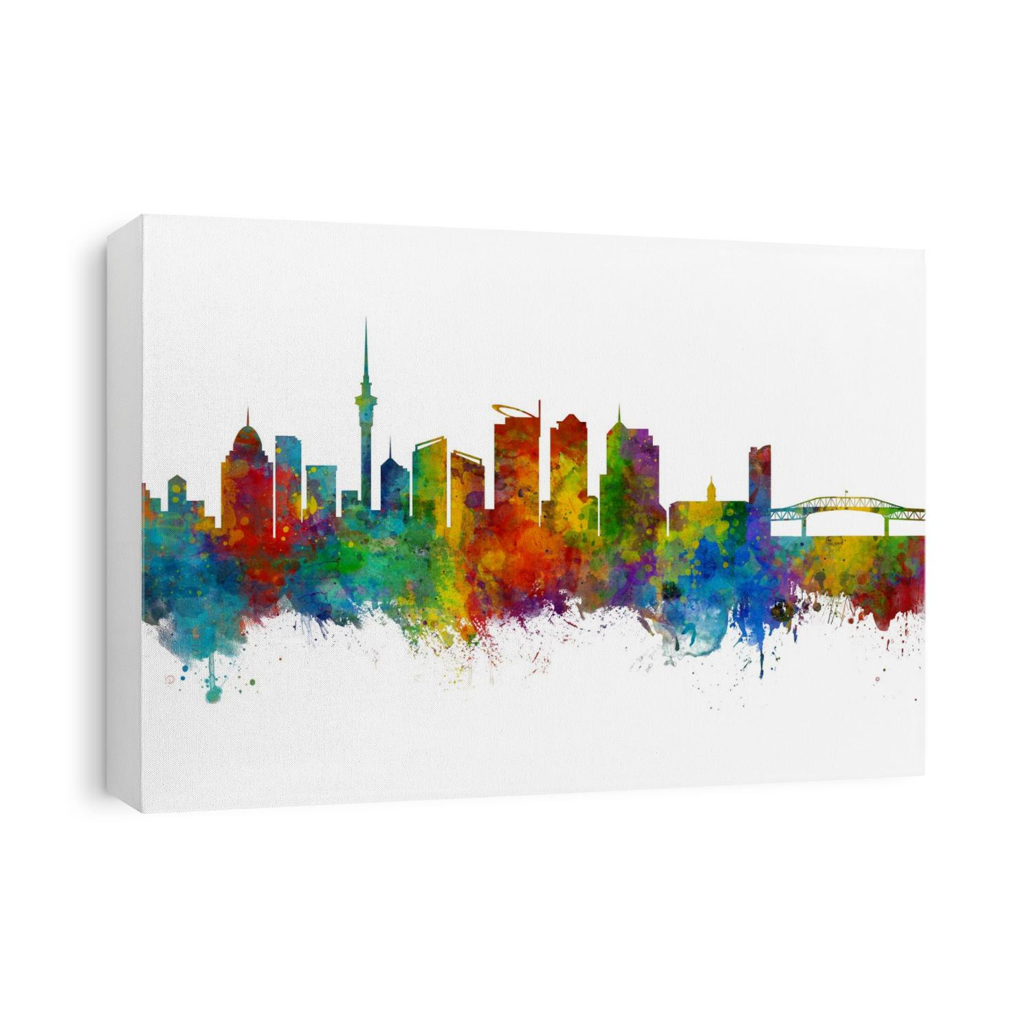 Watercolor art print of the skyline of Auckland, New Zealand