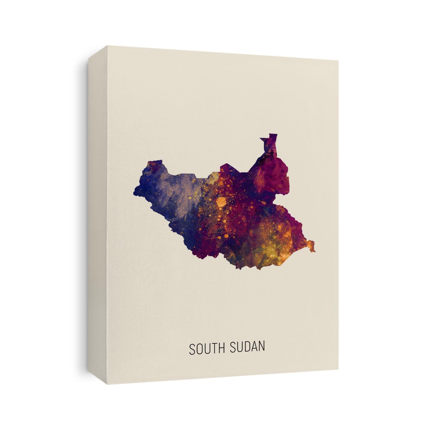 A watercolor map of South Sudan
