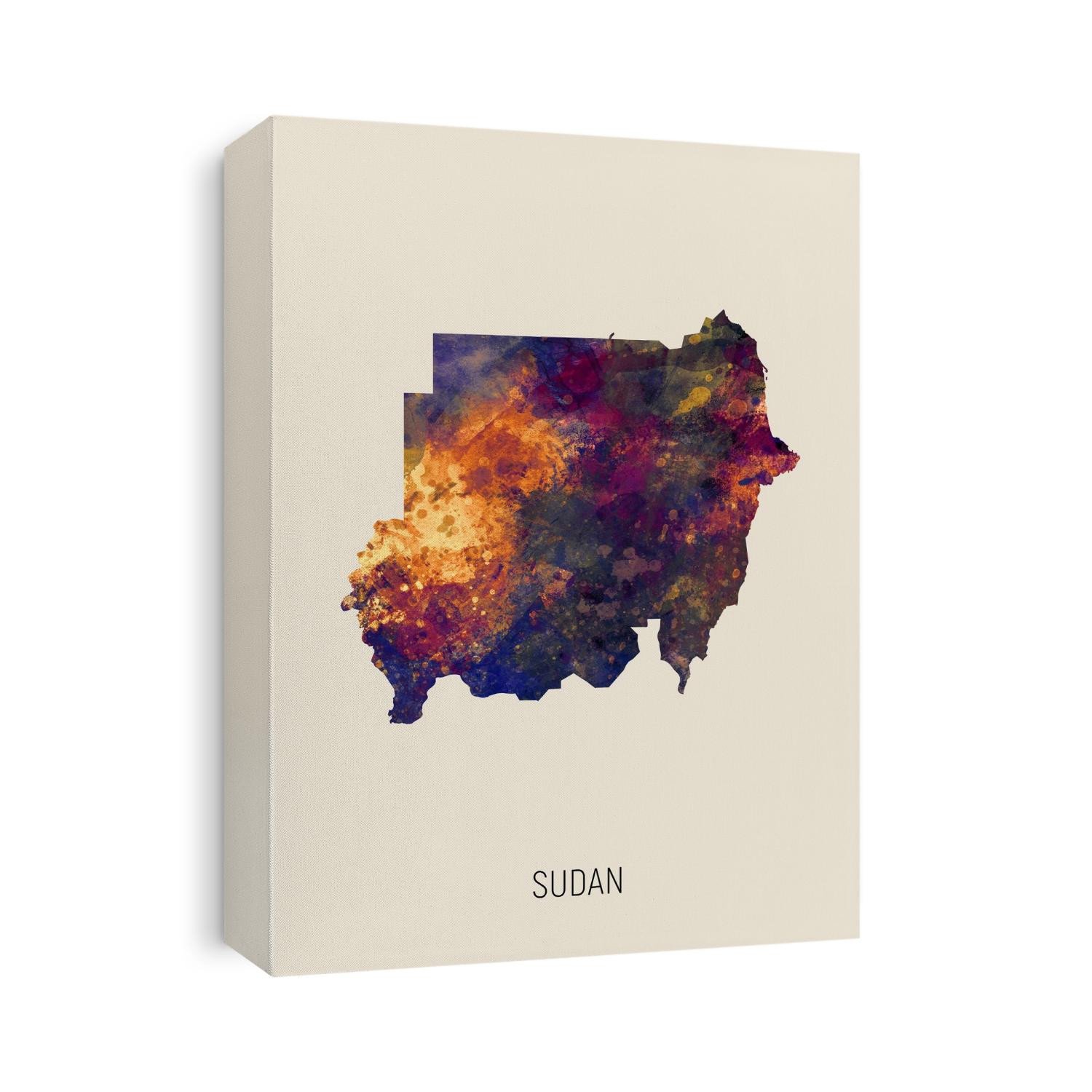 A watercolor map of Sudan