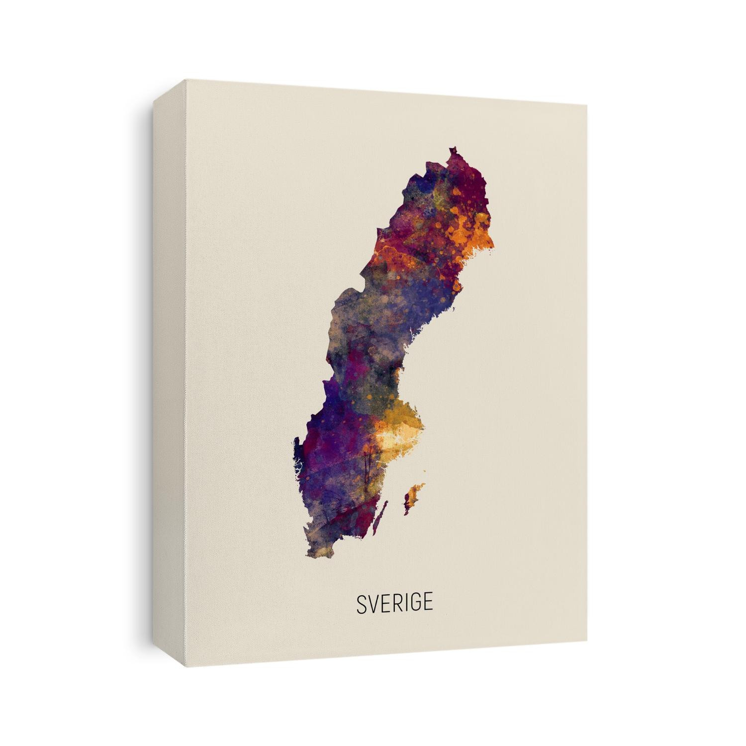 A watercolor map of Sverige
