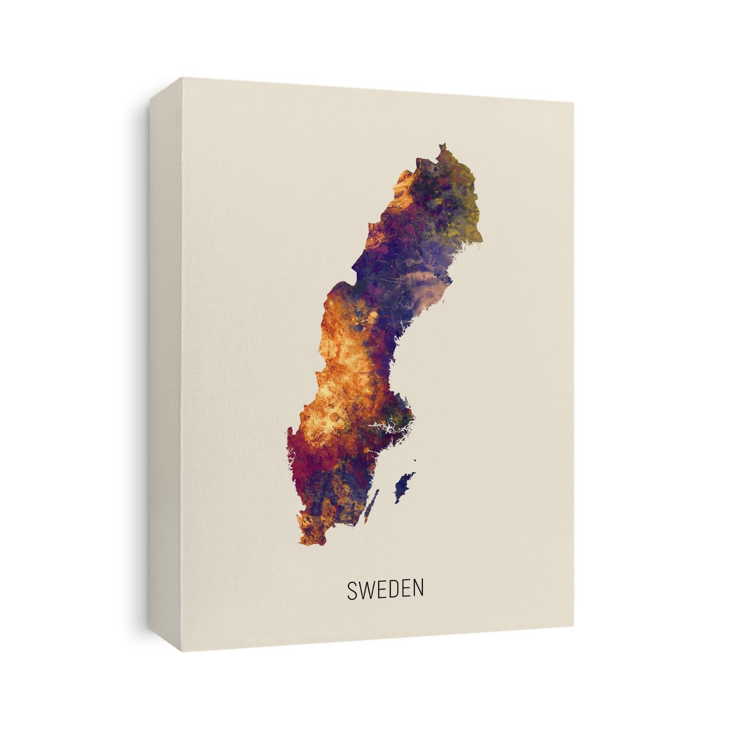 A watercolor map of Sweden