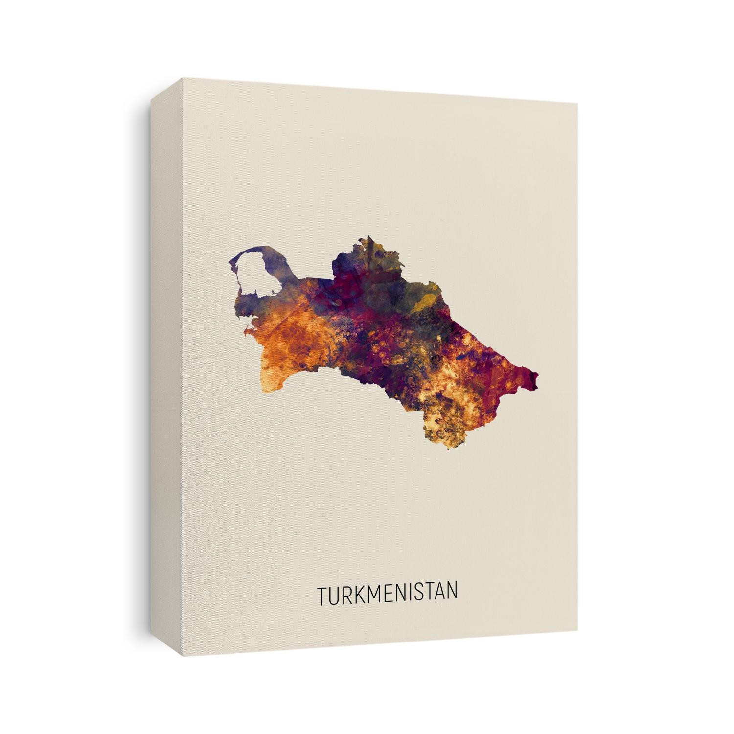 A watercolor map of Turkmenistan