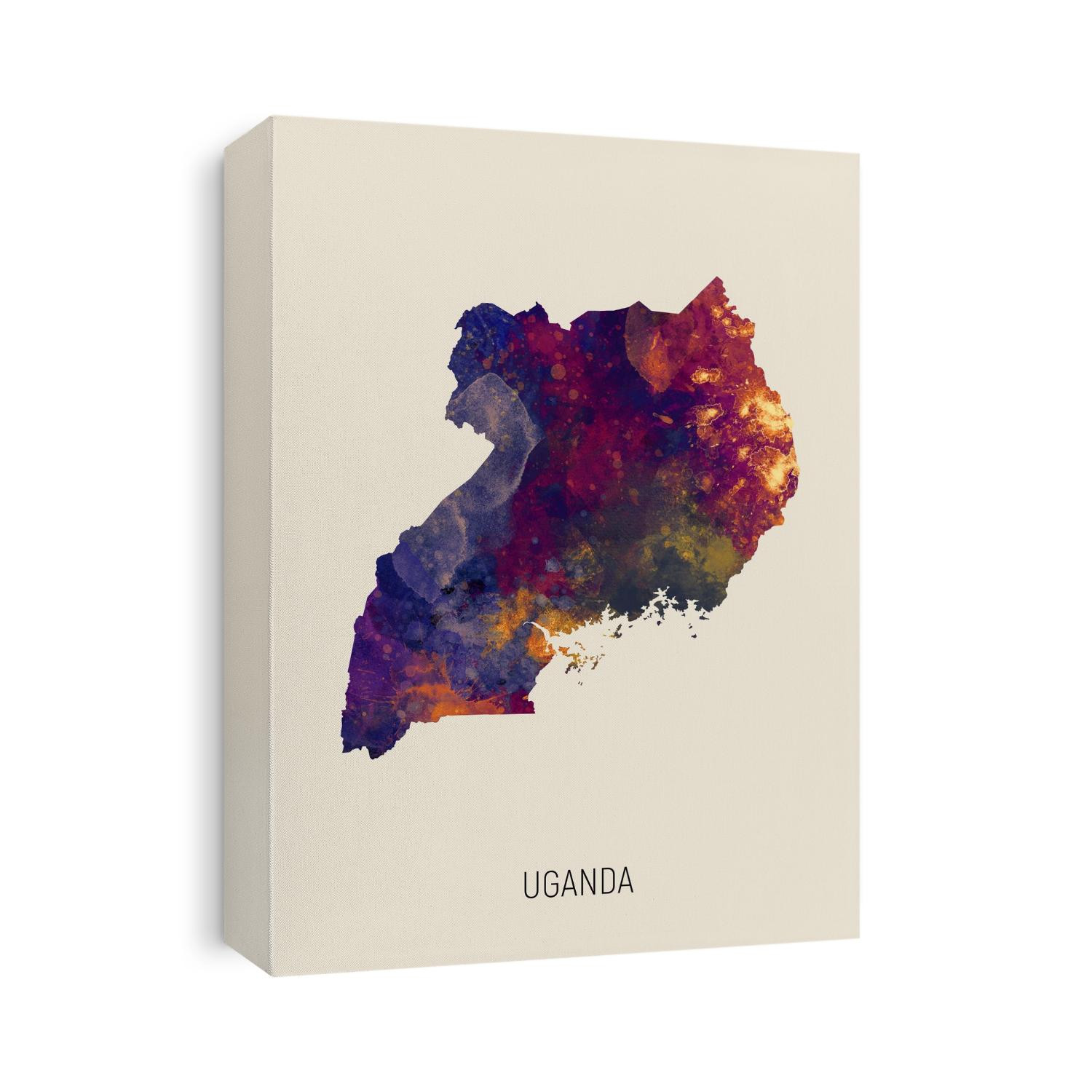 A watercolor map of Uganda