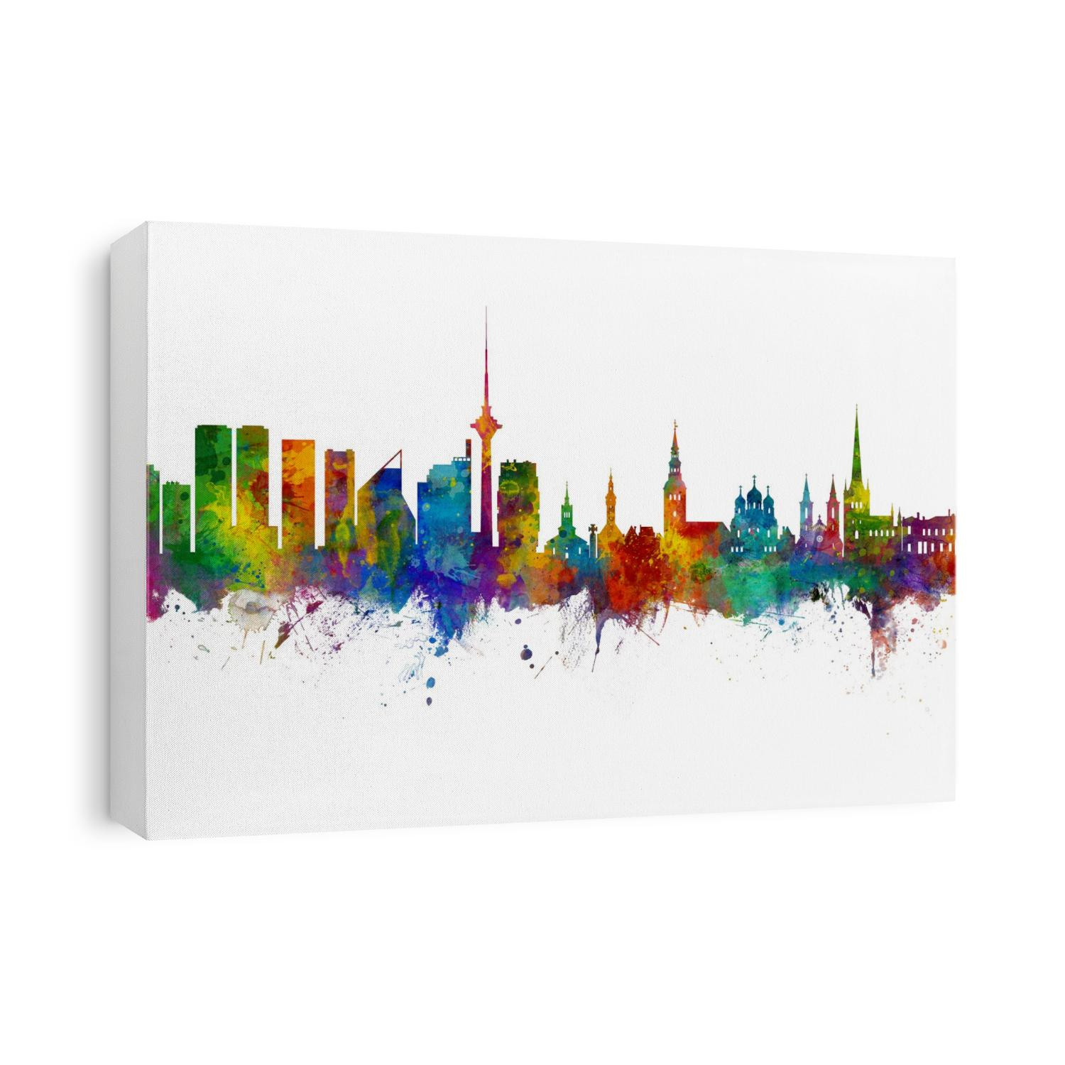Watercolor art print of the skyline of Tallinn, Estonia