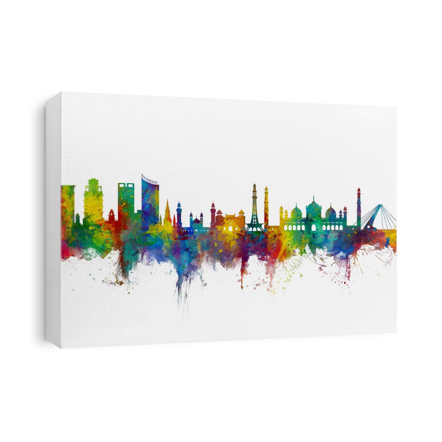 Watercolor art print of the skyline of Lahore, Pakistan