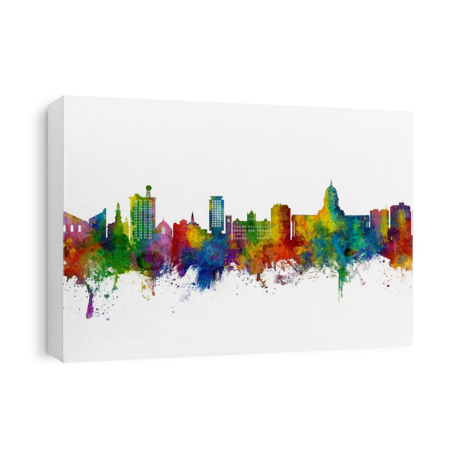 Watercolor art print of the skyline of Madison, Wisconsin, United States