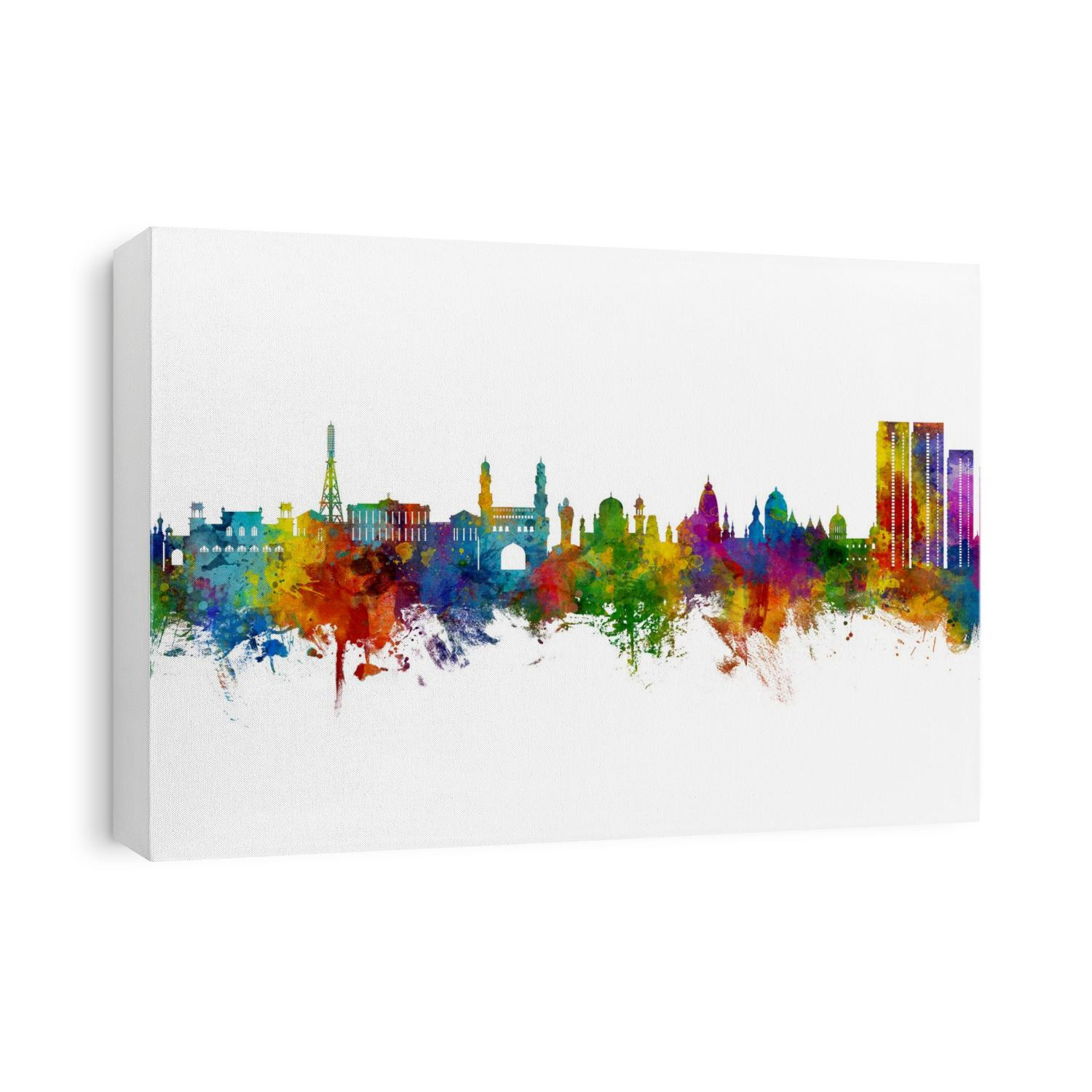 Watercolor art print of the skyline of Hyderabad, India
