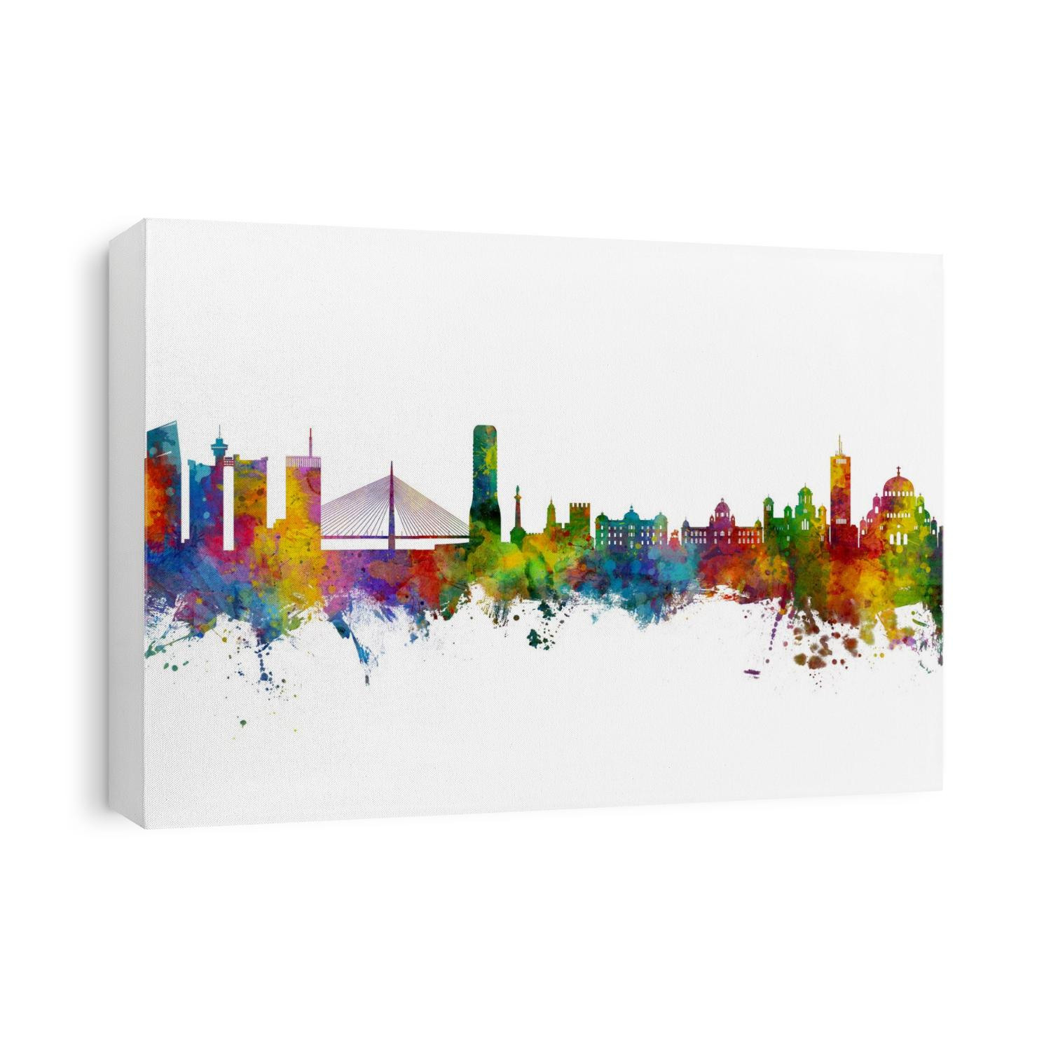 Watercolor art print of the skyline of Belgrade, Serbia