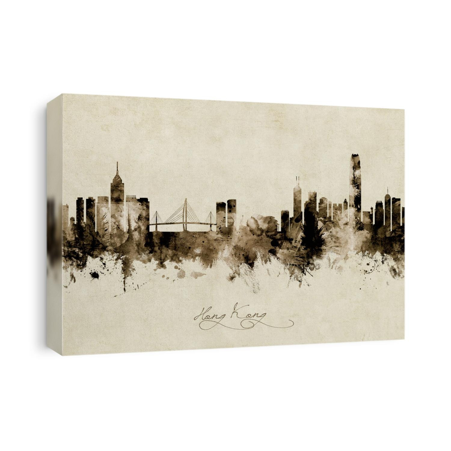 Watercolor art print of the skyline of Hong Kong, China