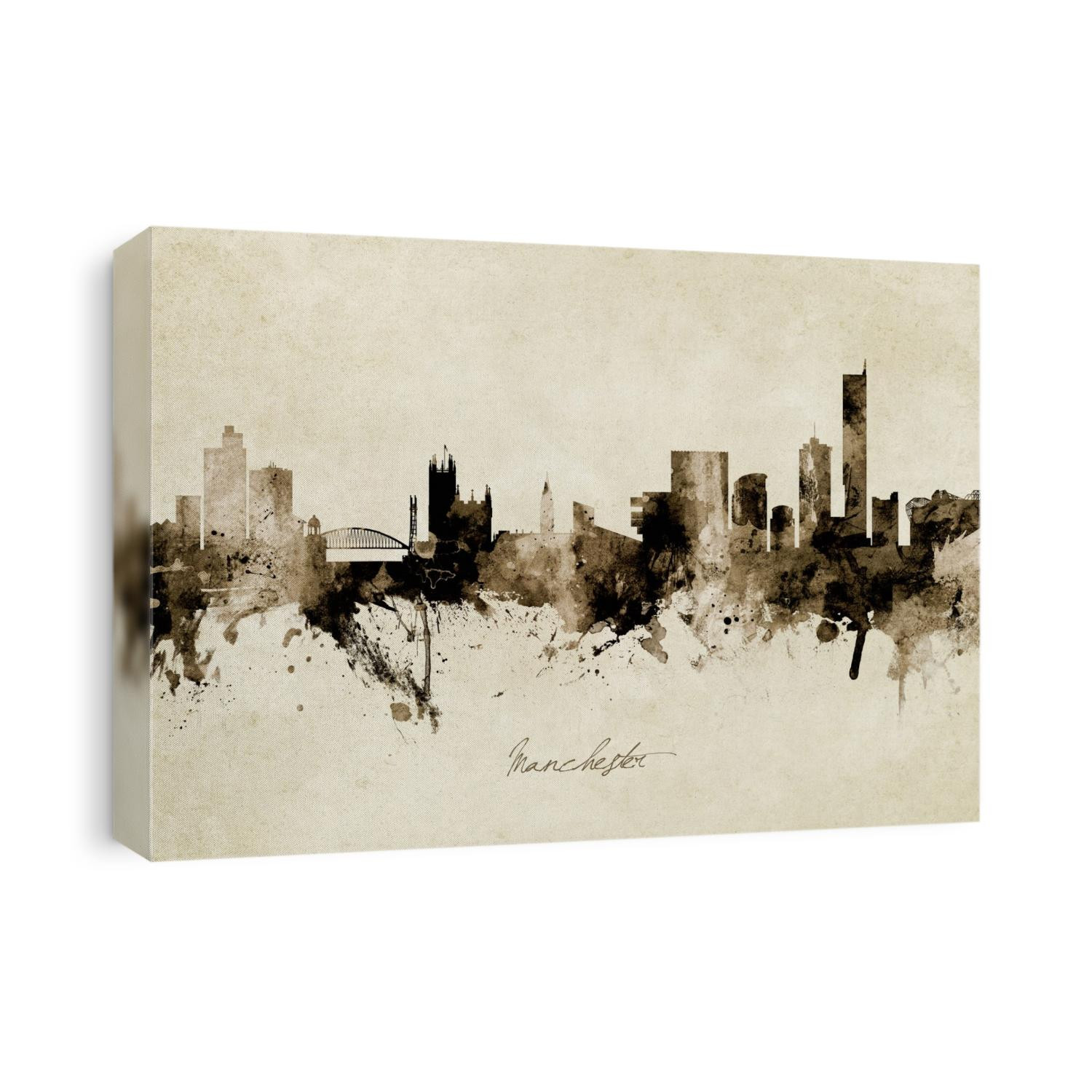Watercolor art print of the skyline of Manchester, England, United Kingdom