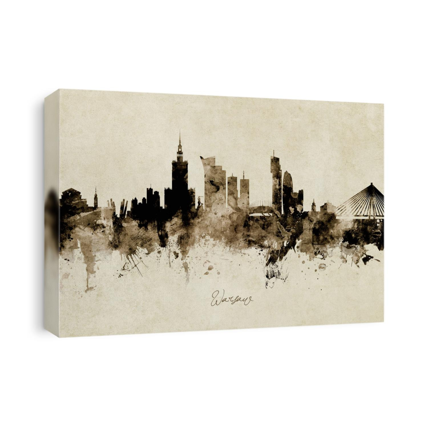 Watercolor art print of the skyline of Warsaw, Poland