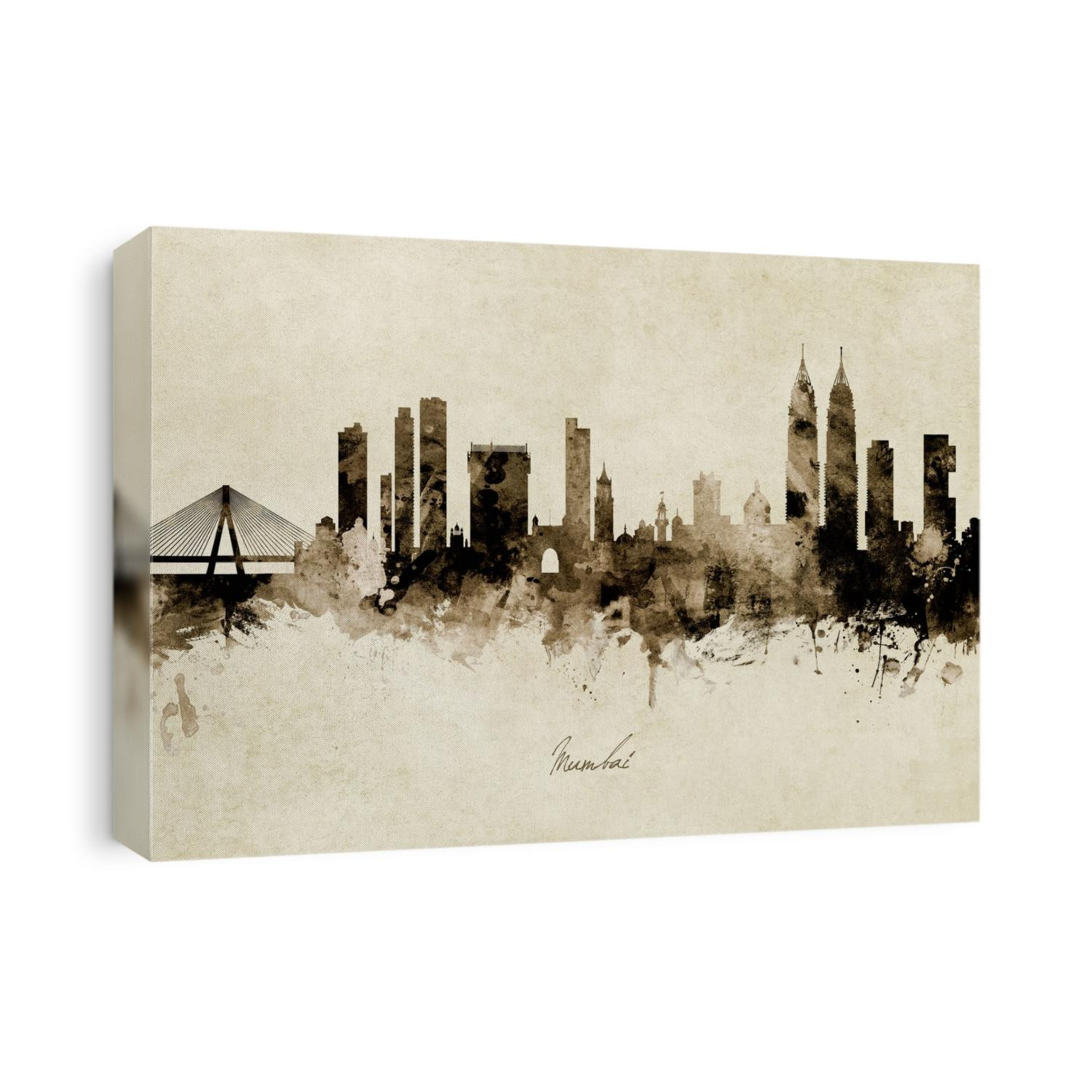 Watercolor art print of the skyline of Mumbai, India