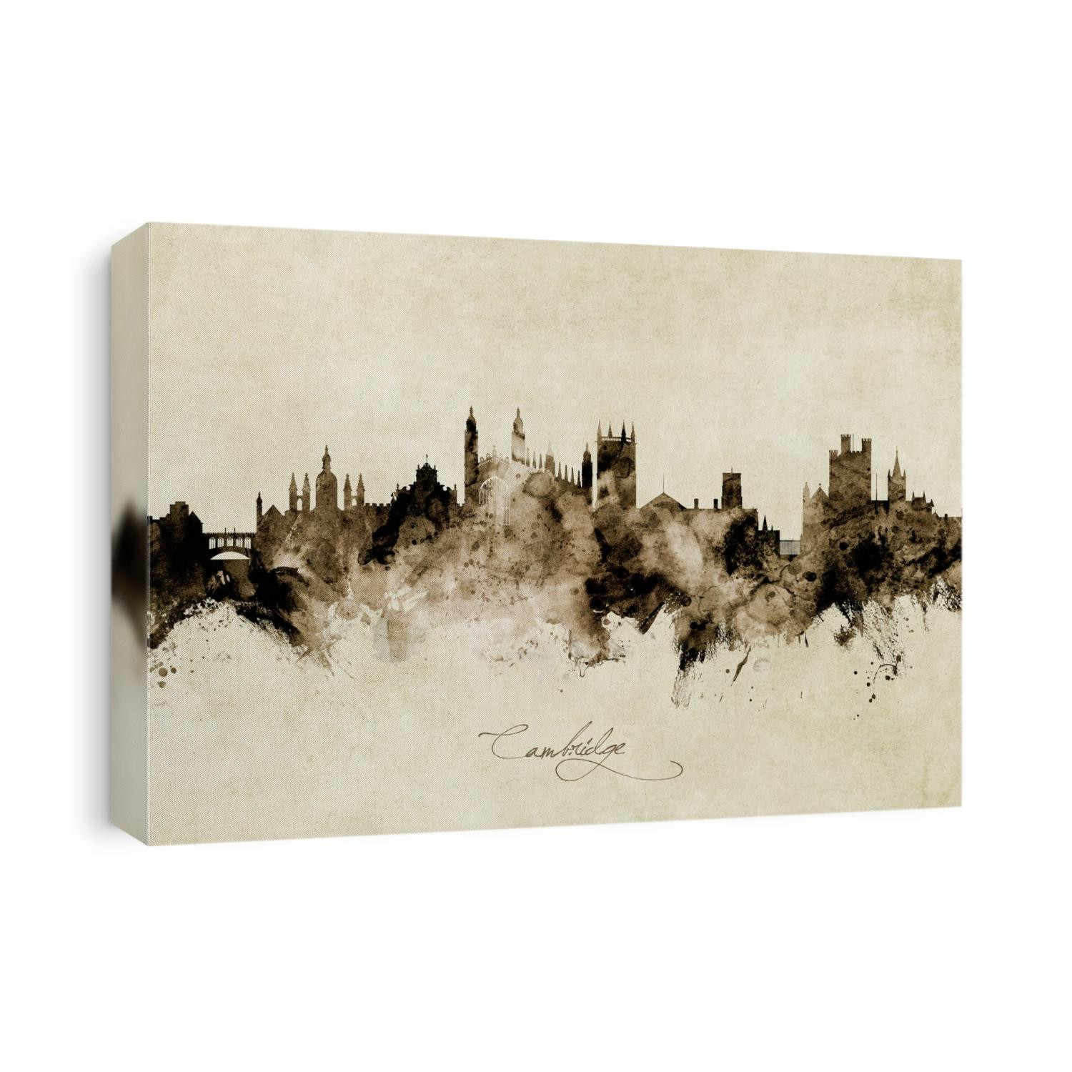 Watercolor art print of the skyline of Cambridge, England, United Kingdom