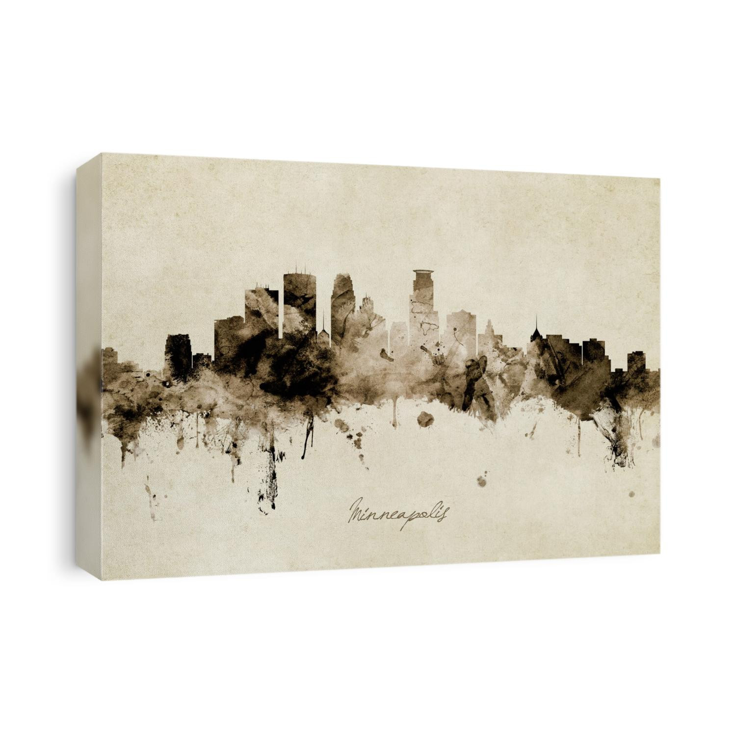 Watercolor art print of the skyline of Minneapolis, Minnesota, United States