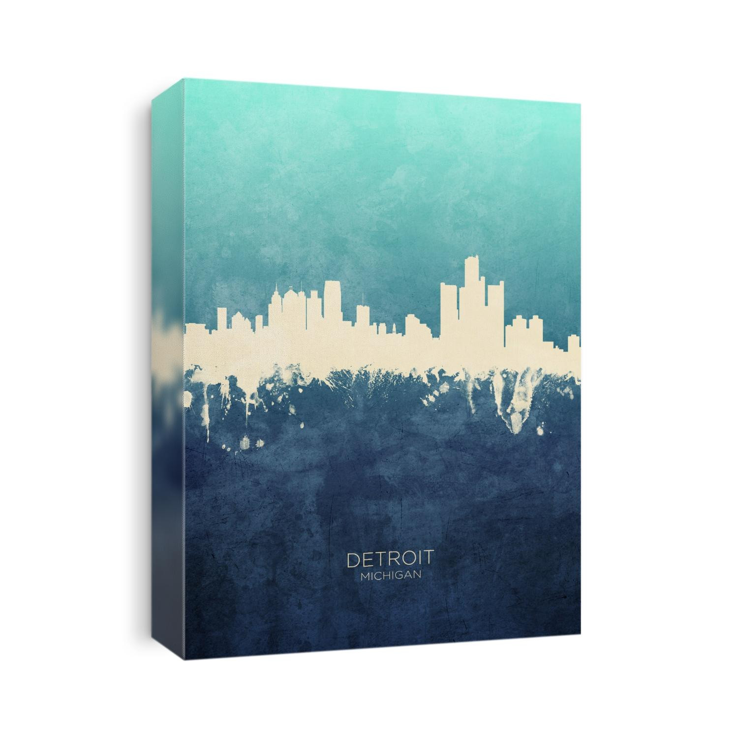 Watercolor art print of the skyline of Detroit, Michigan, United States
