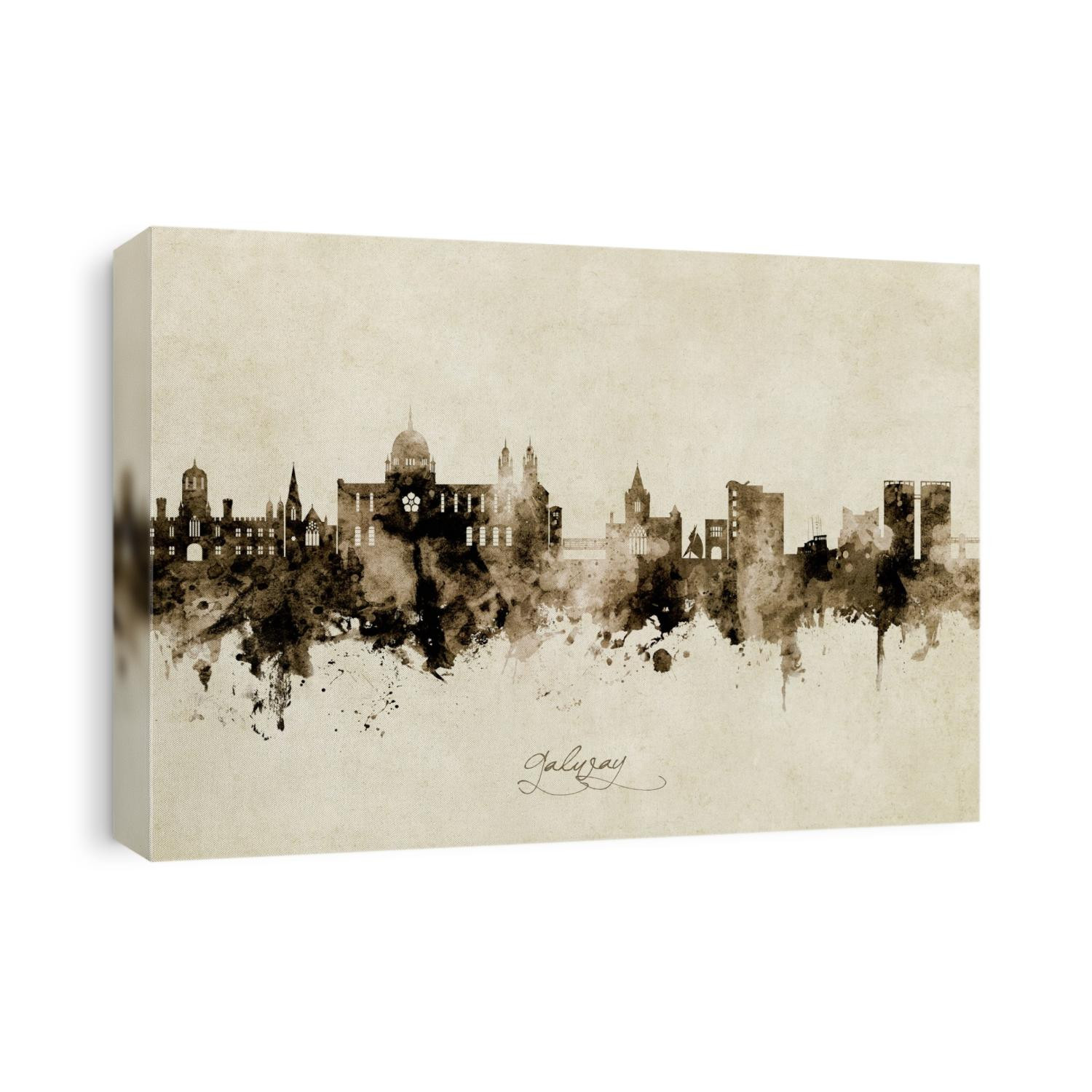 Watercolor art print of the skyline of Galway, Ireland