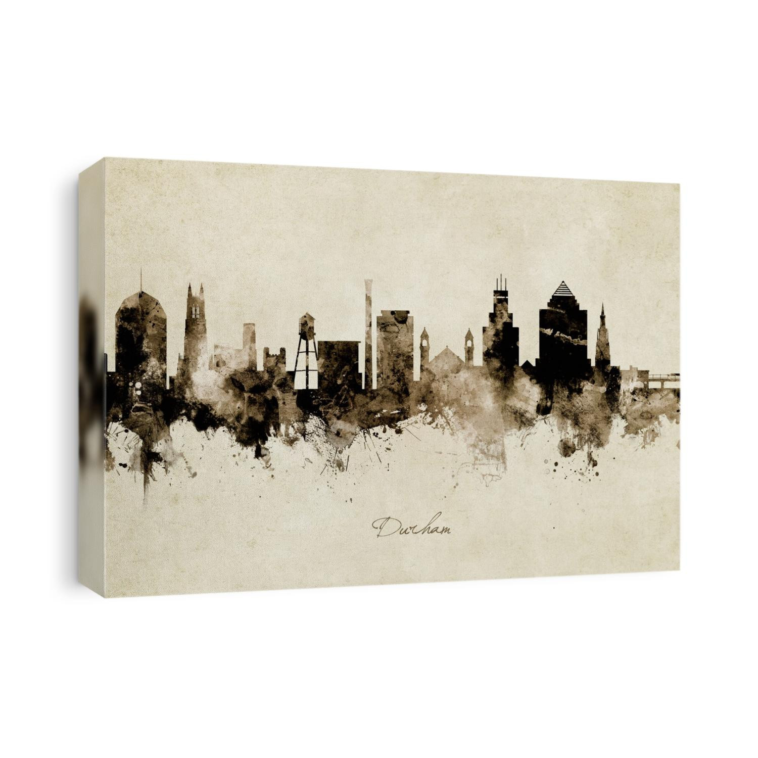Watercolor art print of the skyline of Durham, North Carolina, United States