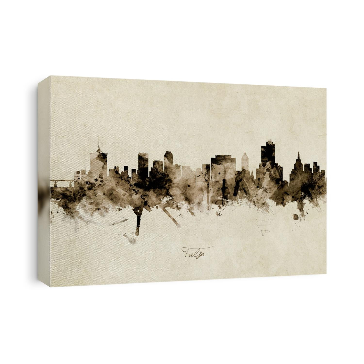 Watercolor art print of the skyline of Tulsa, Oklahoma, United States