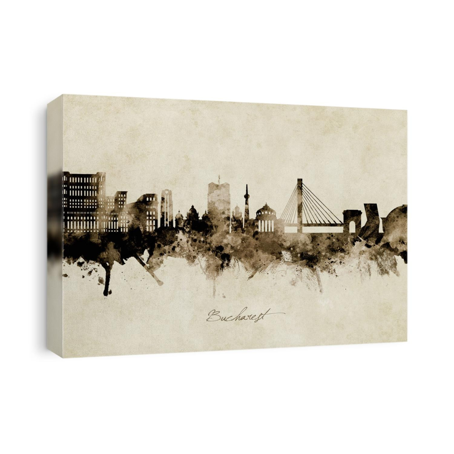 Watercolor art print of the skyline of Bucharest, Romania