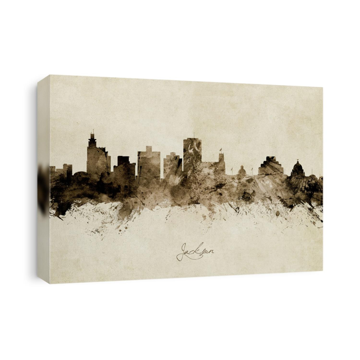 Watercolor art print of the skyline of Jackson, Mississippi, United States