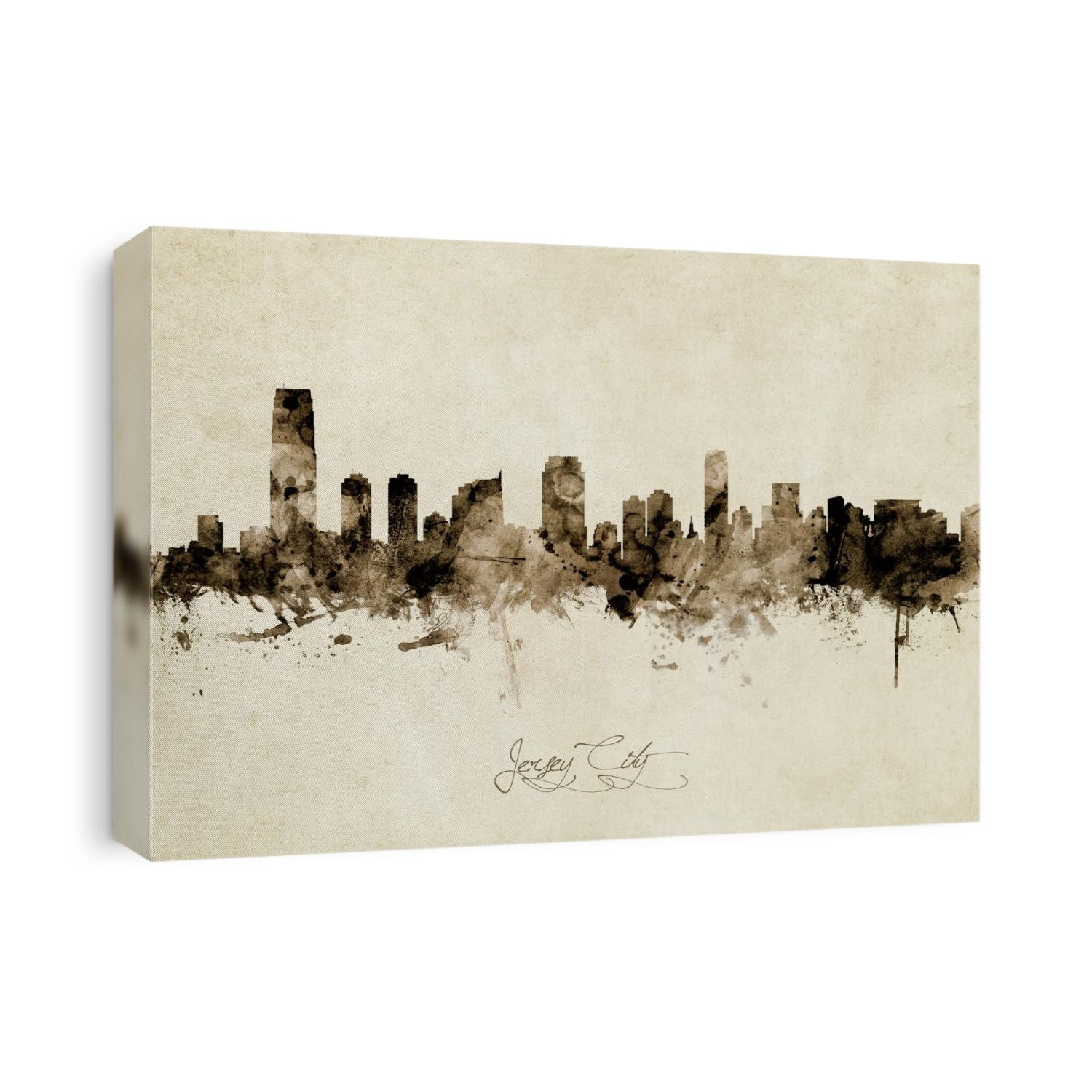Watercolor art print of the skyline of Jersey City, New Jersey, United States