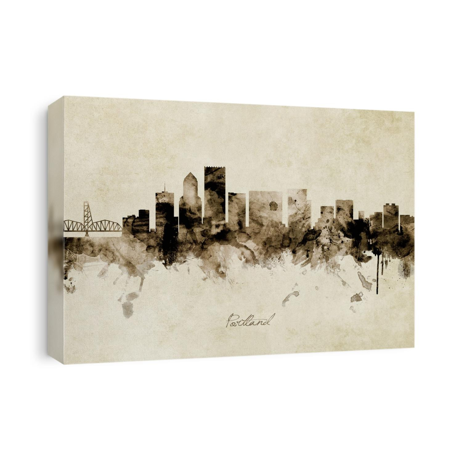 Watercolor art print of the skyline of Portland, Oregon, United States