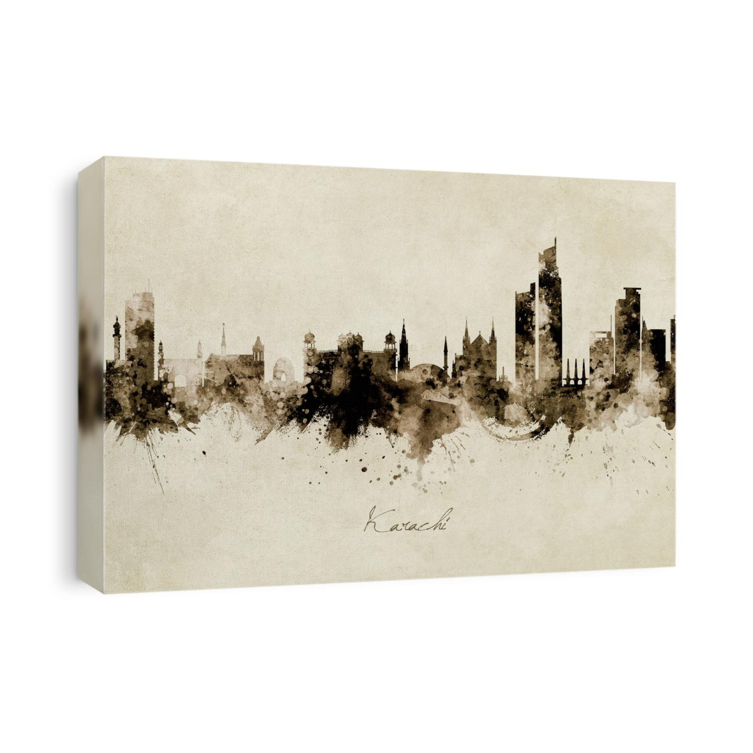 Watercolor art print of the skyline of Karachi, Pakistan
