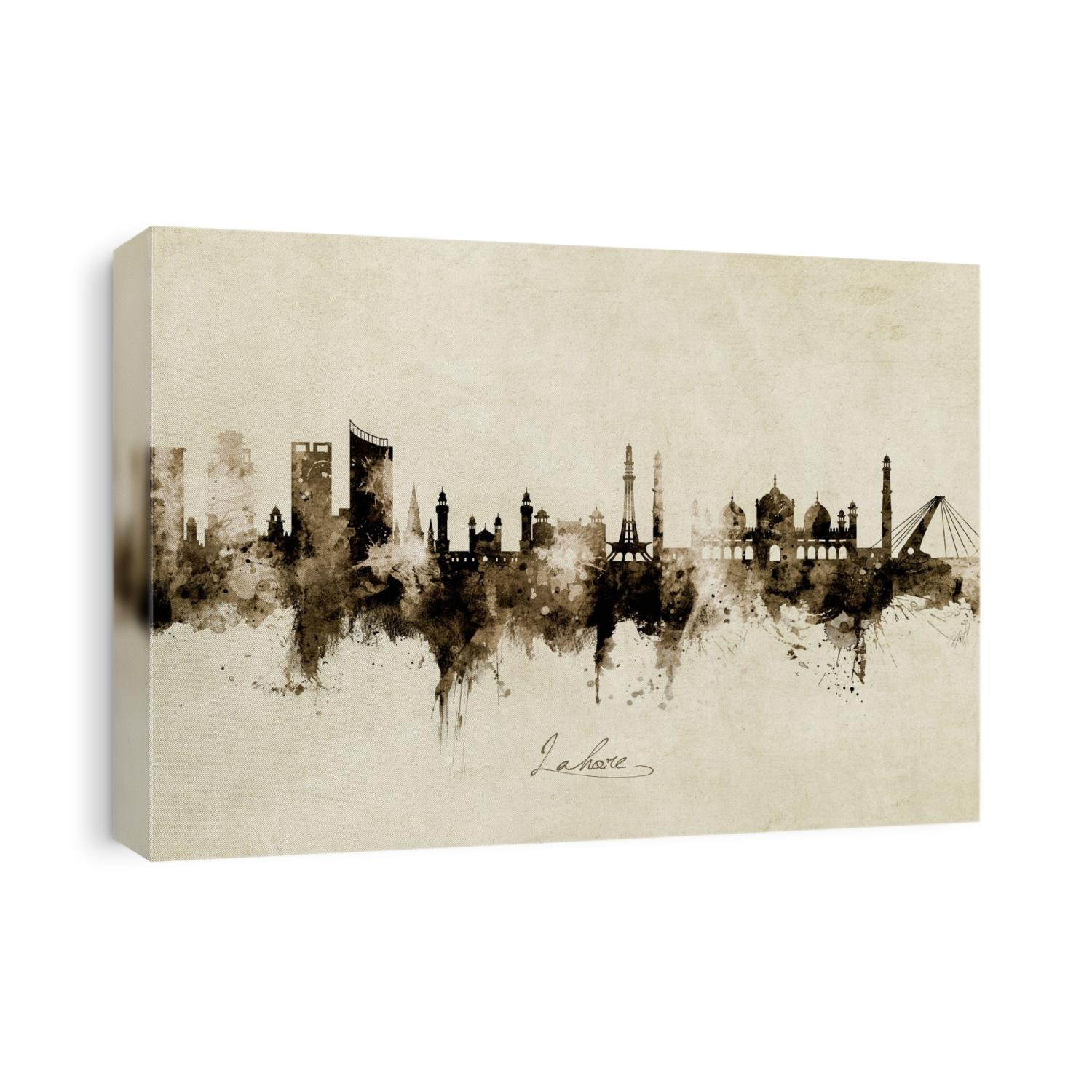 Watercolor art print of the skyline of Lahore, Pakistan
