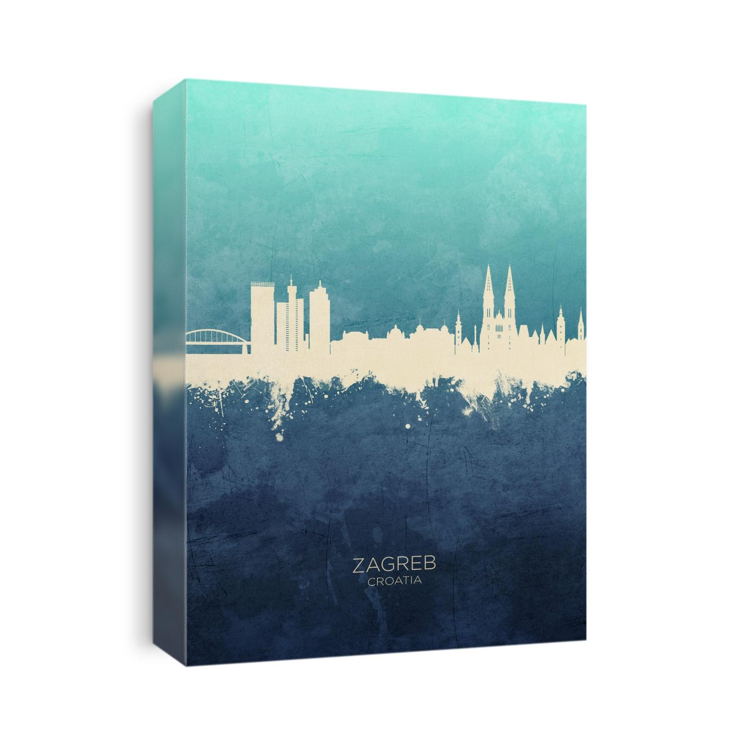 Watercolor art print of the skyline of Zagreb, Croatia