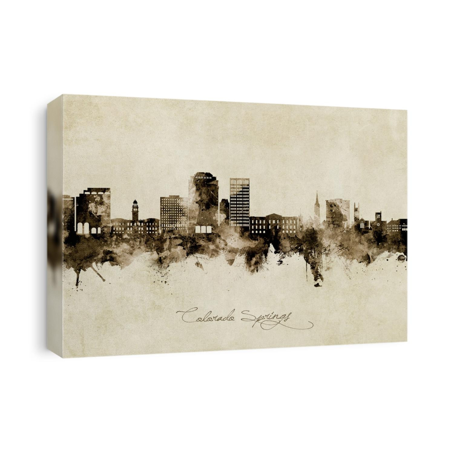 Watercolor art print of the skyline of Colorado Springs, Colorado