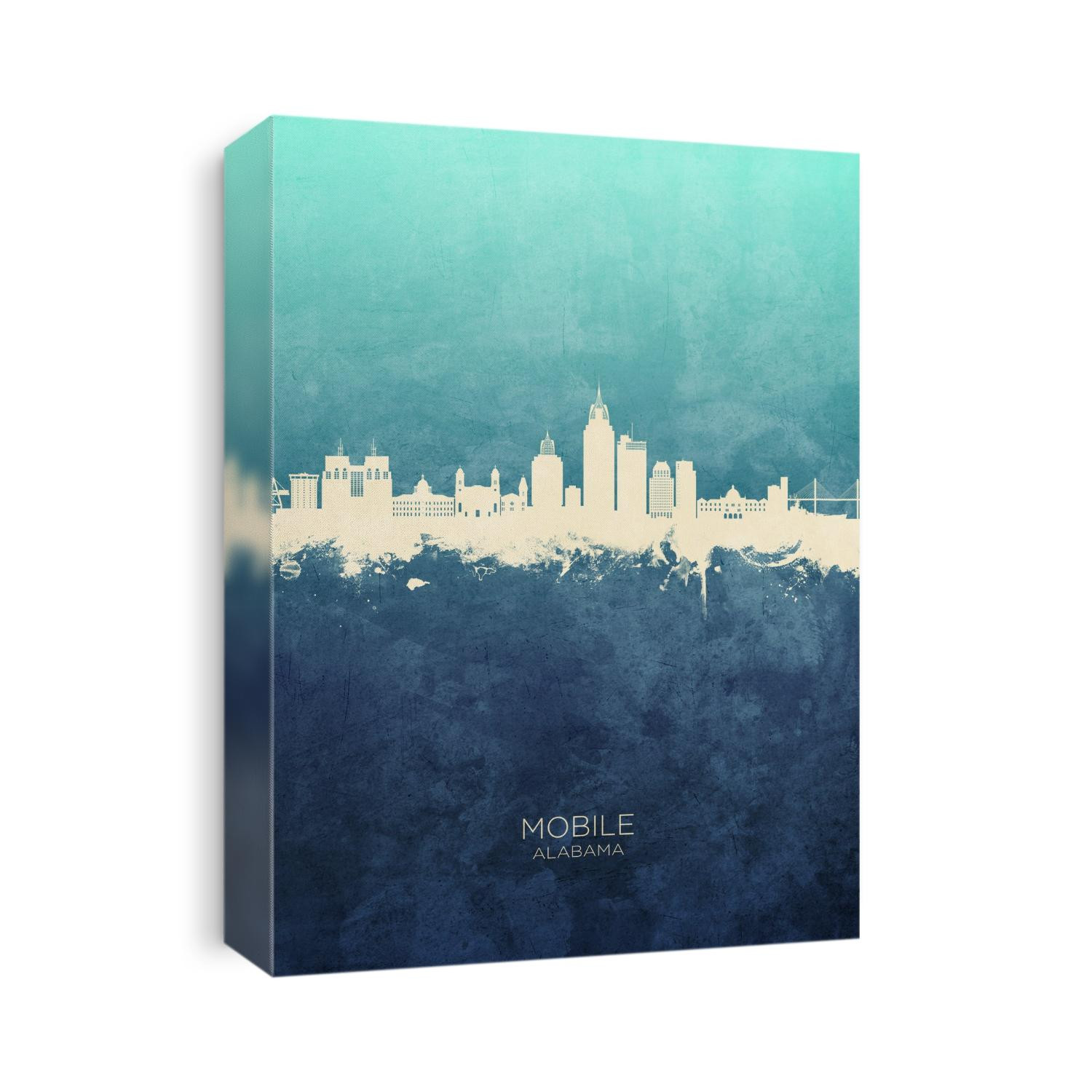 Watercolor art print of the skyline of Mobile, Alabama