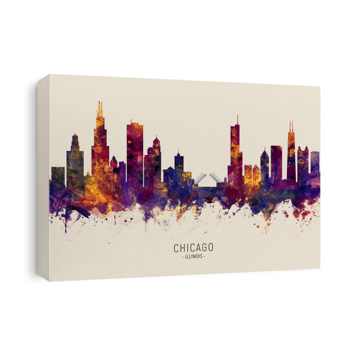 Watercolor art print of the skyline of Chicago, Illinois, United States