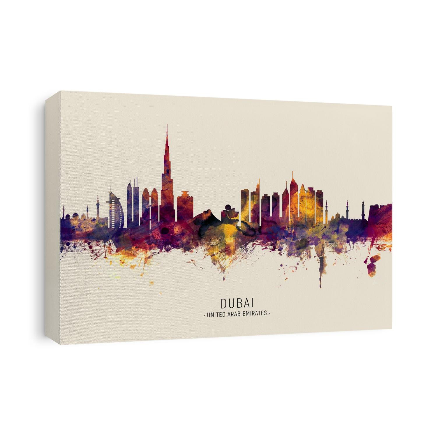 Watercolor art print of the skyline of Dubai, United Arab Emirates