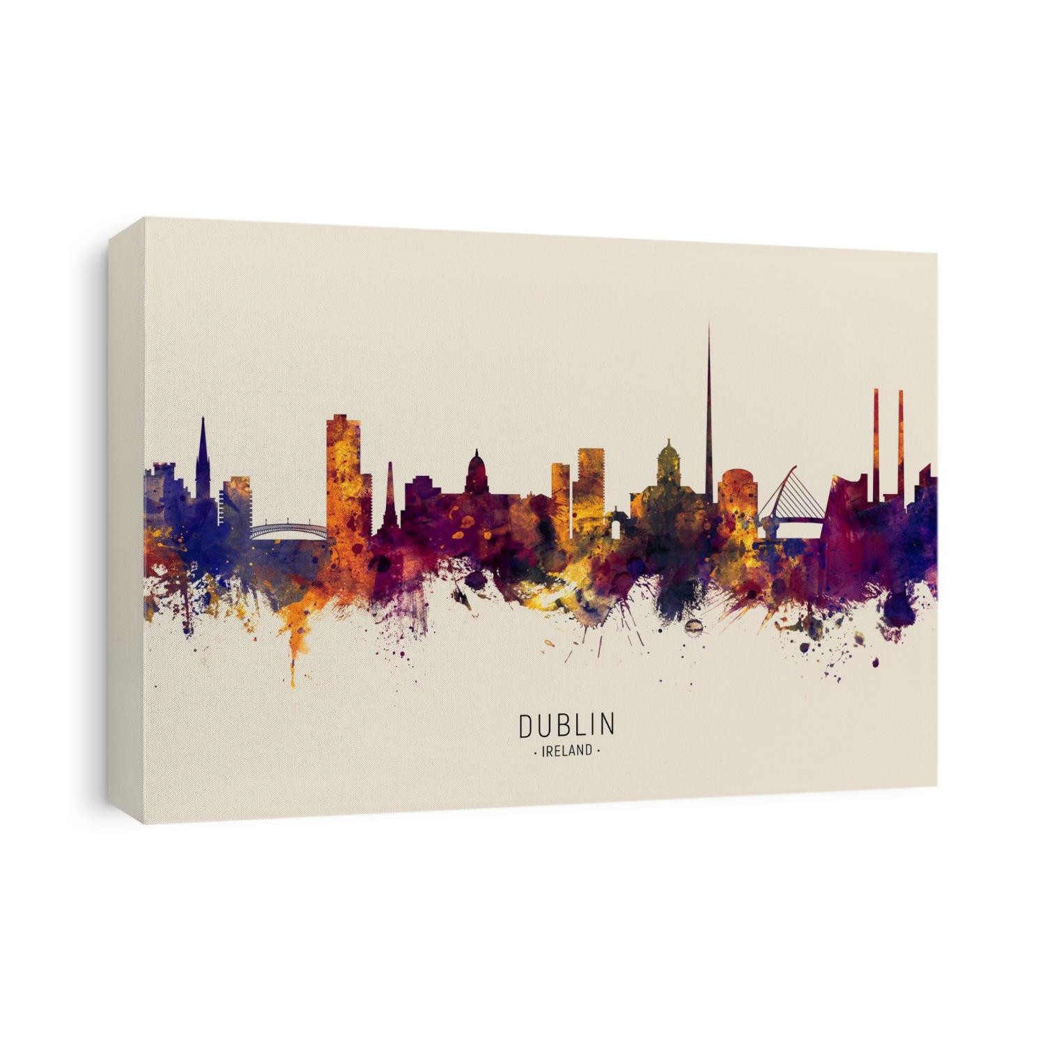 Watercolor art print of the skyline of Dublin, Ireland