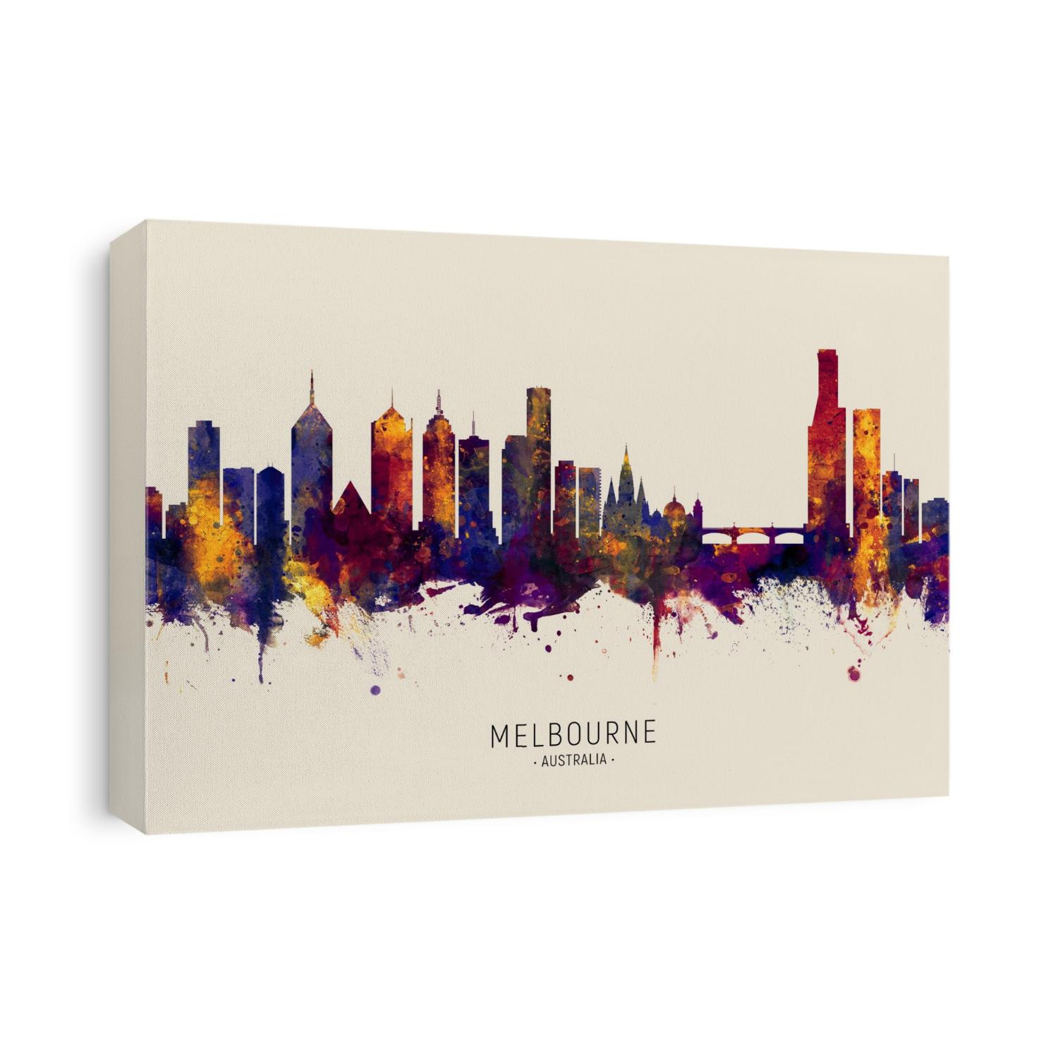 Watercolor art print of the skyline of Melbourne, Australia