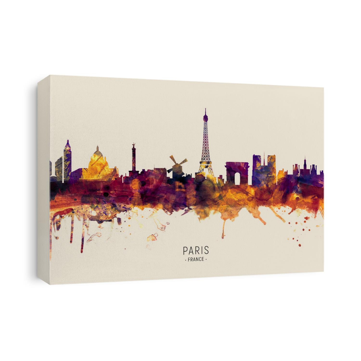 Watercolor art print of the skyline of Paris, France