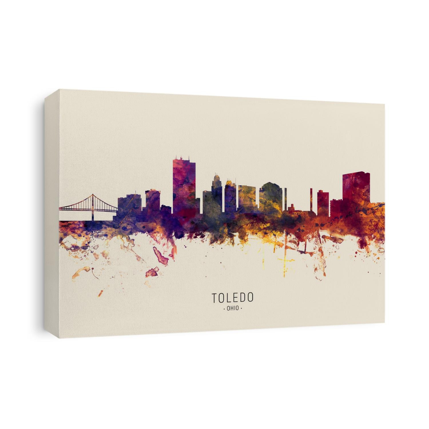 Watercolor art print of the skyline of Toledo, Ohio, United States